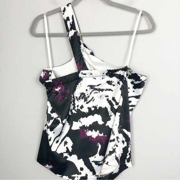 THE LIMITED | Silk One Strap Abstract Print White Black Purple Women’s Size M - Picture 5 of 6